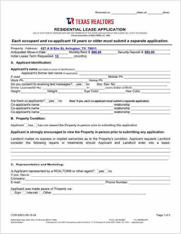 Residential Lease Application